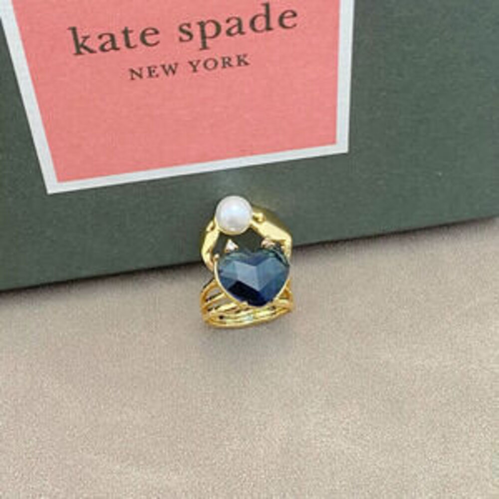 kate spade Blue Heart Rhinestone Metal Crab Ring Summer
